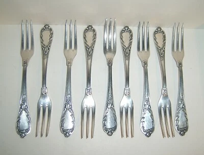 Antico FORCHETTE DA TORTA placcato argento fantasia 3 denti EMD100 posate europee LOTTO no mono - Immagine 1 di 4