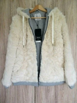 ZARA CREAM FAUX FUR HOODED JACKET SIZE M UK 10 - Image 1 of 4