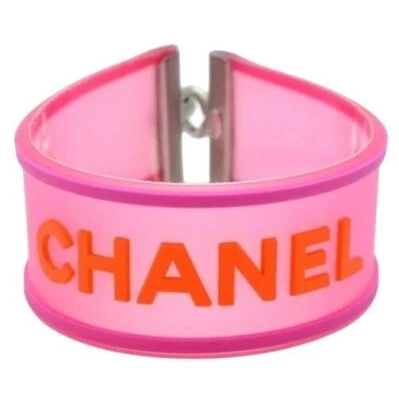 Authentic CHANEL CC Logo 01P Rubber Bracelet Pink Orange Jelly Bangle Cambon - Image 1 of 4