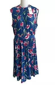 Leota blau bunt Blumen A-Linie Kleid Ärmel Stretch Rücken zum Binden Damen Large neu mit Etikett - Bild 1 von 3