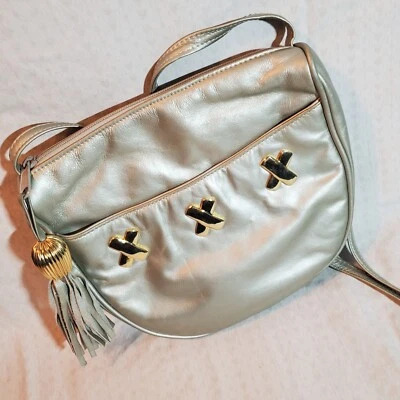 Cartera bandolera vintage Paul Joseph plateada de cuero genuino Foto 1 de 4