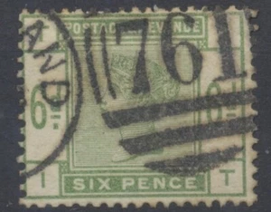 GB Stamps 1883 6d Dull Green SG194 Used CV £100: Sunderland [761]; Postmark - Picture 1 of 8