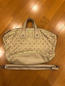 GIVENCHY Nightingale Auth Beige 2Way Shoulder Bag Handbag Leather rhinestone - Picture 1 of 6