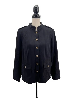 Chaqueta militar Talbots para mujer negra 14 charreteras de mezcla de algodón cuello mandarín Foto 1 de 4