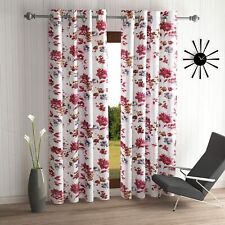 2 Piece Red Flower Print Ringtop Grommet Home Window Door Curtain Set 5 7 9 Feet