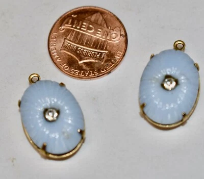 VINTAGE OVAL PILLOW GLASS with Swarovski rhinestones 13 x 18mm PALE BLUE*PRETTY - Image 1 of 2
