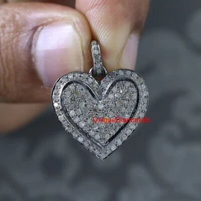 Natural Pave Diamond 925 Sterling Silver Handmade Gift Item Love Pendant Jewelry - Image 1 of 4