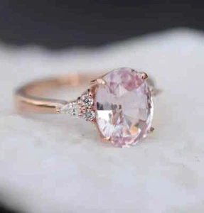 3.50 Ct Real Natural Pink Sapphire & Diamond Engagement Ring 14K Solid Rose Gold - Picture 1 of 10