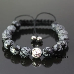 Pulsera de perlas naturales copo de nieve negro para hombre Shamballa ajustable para hombre - Imagen 1 de 1