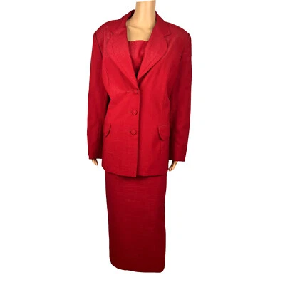 BEN MARC INT Poliéster Metálico Falda Traje Talla 14 Rojo Forrado Cóctel 2 Piezas Nuevo Foto 1 de 4