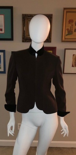 BLAZER VINTAGE CHRISTIAN DIOR MARRONE LANA NERO FINITURA VELLUTO CERNIERA ANTERIORE US TAGLIA 6