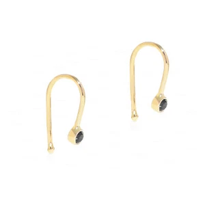 PENDIENTES DE DISEÑO MINI ARO HECHOS A MANO CON DIAMANTES NEGROS GENUINOS DE 0,12 QUILATES EN ORO DE 14K - Imagen 1 de 7