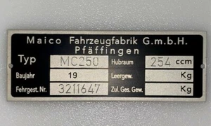 MAICO Vintage Motocicleta MX OFF ROAD Tubo ETIQUETA Placa de identificación VIN - Imagen 1 de 1