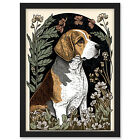 Beagle Dog with Daisies Modern Illustration Framed Wall Art Picture Print A3
