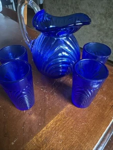 Vintage 5-teiliges Set Kinder Mini Kobaltblau Krug & Becher Tassen - Bild 1 von 9