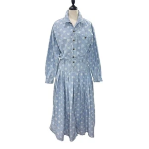 Vestido Camisa Vintage Lizwear Talla M Floral Cambray Occidental Maxi Cintura Caída Azul - Imagen 1 de 17