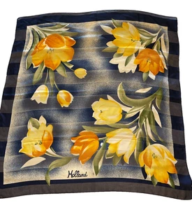 HOLLAND Blue Yellow Orange Floral Scarf 34" x 34" square 100% Polyester - Picture 1 of 5