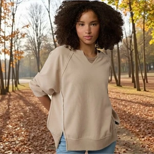 Sudadera American Eagle Big Hug Cuello Redondo Beige Tostado Gran Tamaño Suelta Talla L - Imagen 1 de 7