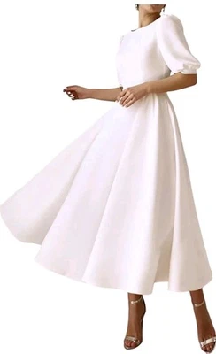 caodip Mujer Tea Dip Vestidos de Novia Satén Simple Una Línea Midi Formal Foto 1 de 4