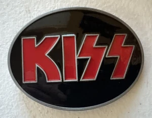 Kiss Metall Gürtelschnalle, Rock'n'Roll Konzert Erinnerungsstücke, rot & schwarz, ovale Form - Bild 1 von 7