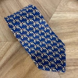 Salvatore Ferragamo Silk Tie Men's Blue Dog Print Designer Italy Made Necktie - Picture 1 of 5