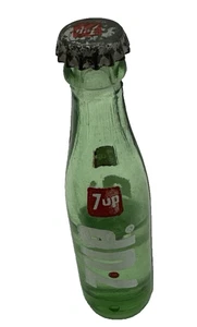 Vintage 7UP Glass Shaker Bottle 3" Miniature with Plastic Lid Soda Advertising - Picture 1 of 6