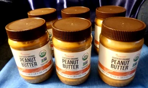 6 PACK - Certified Organic Peanut Butter Crunchy  & Unsalted 18 oz Total 108 oz - Picture 1 of 4