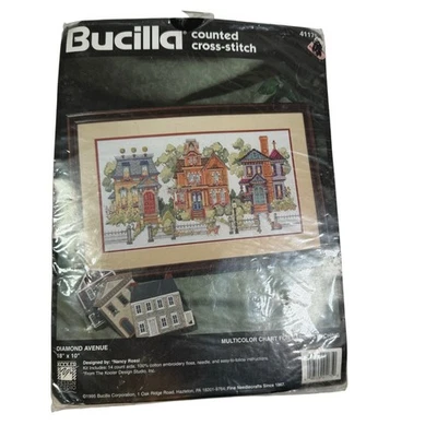 Rare Vintage 1995 Bucilla Counted Cross-Stitch Diamond Avenue 18"X10" Kit 41175  - Image 1 of 4