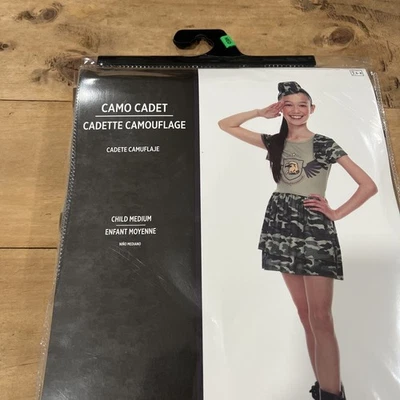 Camuflaje Ejército Cadete Niño M Mediano Niñas Halloween Disfraz Sombrero y Vestido Ejército Foto 1 de 4