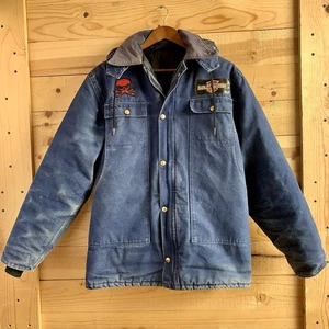 Vintage Men's M? Canvas Chore Coat Barn Jacket Distressed Patches Blue Denim - Picture 1 of 10
