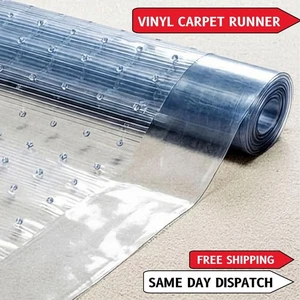Heavy Duty Clear Vinyl Carpet Protector Non Slip Plastic Floor Mat Home & Office - Picture 1 of 11