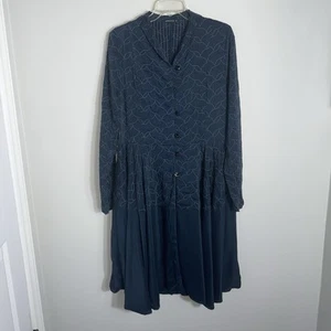 Grizas Button Front Midi Dress-Teal Blue-Silk Bamboo Blend-Lagenlook-Medium - Picture 1 of 9