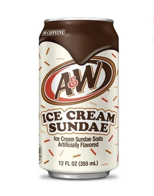 12 件装 A&W 冰淇淋 Sundae 苏打水流行限量版 12 液量盎司罐子全新口味 — 第 1/4 张图片