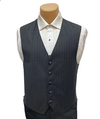 Men's Ralph Lauren Charcoal Grey Tuxedo Vest with Pinstripes Wool Size Medium - Image 1 of 4
