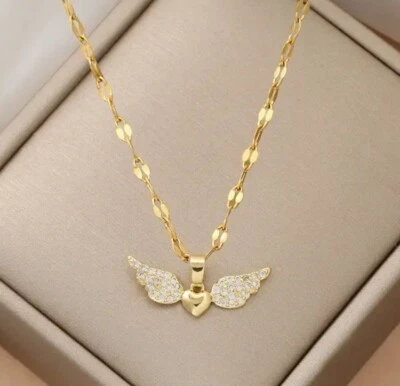 Collar colgante cadena plata oro 18k acero inoxidable delicadas alas de amor Foto 1 de 4