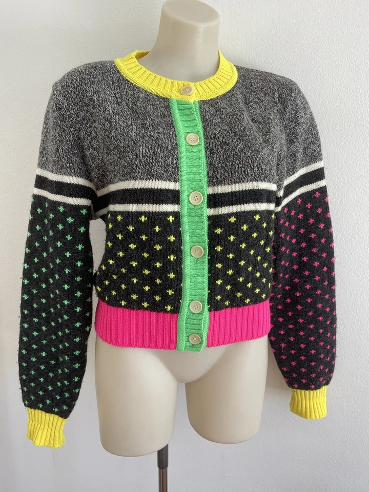 Moschino Jeans Vintage Jersey Cárdigan Tejido Lana Merino Fluo Italia 1990 IT46-L Foto 1 de 4