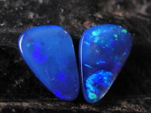 Australian Opal Doublet Smooth Multi Fire Cabochon Matched Pair 15X10X3MM MS - Imagen 1 de 12