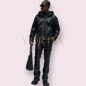 Gay Herren Schwarz Lederkombi Echt Lammleder Leder Hoodie&Hose - Bild 1 von 3