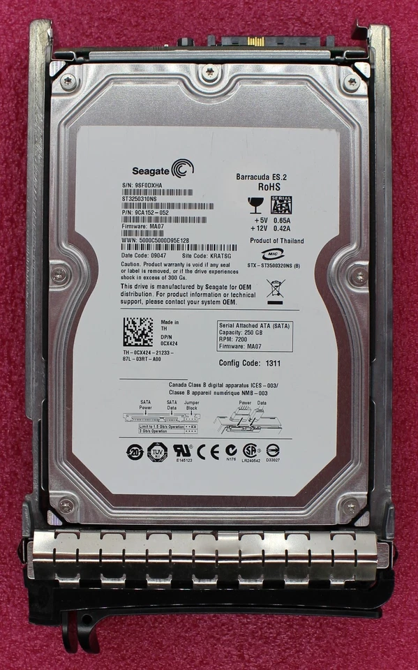 CX424 - Dell 250Gb 7.2K 3.5 inch SATA Hard Disk Drive - Image 1 of 1