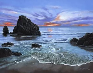 Original Seascape Painting Oregon Coast Seastack Sunset 11x14 Parry Johnson - Picture 1 of 1