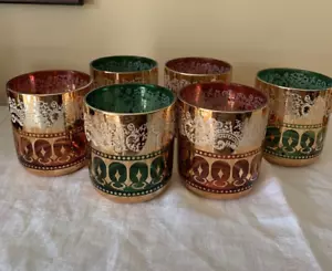 Green and Red Tumbler Glasses with Ornate Gold Filigree - 6oz - Picture 1 of 5