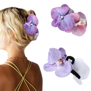 Hawaiian Flower Claw Clips 2Pcs Flower Hair Clips for Thick Hair Purple Orchid - Picture 1 of 7