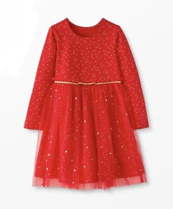 HANNA ANDERSSON Shimmer Star Dress Red Gold Soft Tulle Girls Sz 8 Holiday EUC - Picture 1 of 11