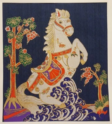Thai Art Silk Painting Poster Print White Power Horse Animal Asian Home Decor - Image 1 of 4