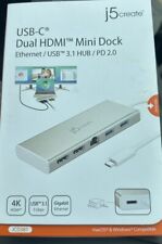 j5 Create USB-C Dual HDMI Mini Dock Ethernet/USB 3.1 HUB/PD 2.0 JCD381 NEW BOX