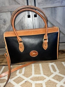 Dooney & Bourke Vtg All Weather Leather Satchel Black/Brown Crossbody Bag - Picture 1 of 8