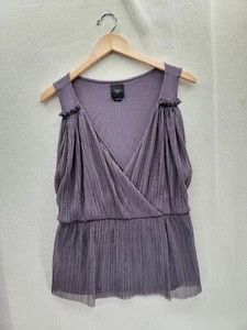 Blusa Deletta Anthropologie viola plissettata chiffon senza maniche scollo a V taglia M - Foto 1 di 6