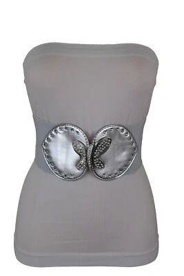 Mujeres Plateado Imitación Cuero Ancho Elástico Moda Cinturón Cadera Cintura Alta Mariposa S M Foto 1 de 4