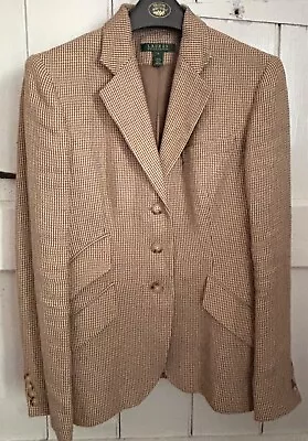 Lauren Ralph Lauren Linen Outer Oatmeal/Brown Equestrian Style Jacket USA4 UK 8 - Image 1 of 4