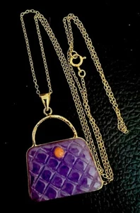 Fine Silver Gilt Lavender Jade &coral Handbag Pendant , Necklace - Picture 1 of 6
